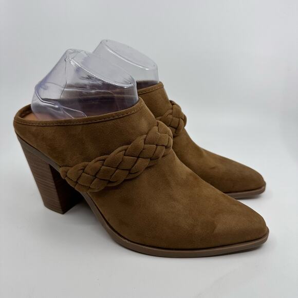 Universal Thread Avis Mules Block Heel Pointed Toe Suede Cognac Womens Size 11 - Picture 3 of 6